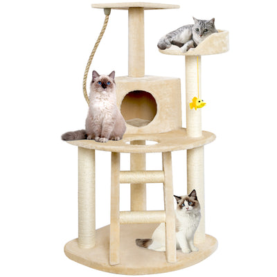 BEAU JARDIN Cat Tree Condo Furniture with Scratching Posts 47.5 Inch Cat Activity Tree Heavy Duty Corner Cat Tower Pet House Beige-Pet Supplies-Amagabeli
