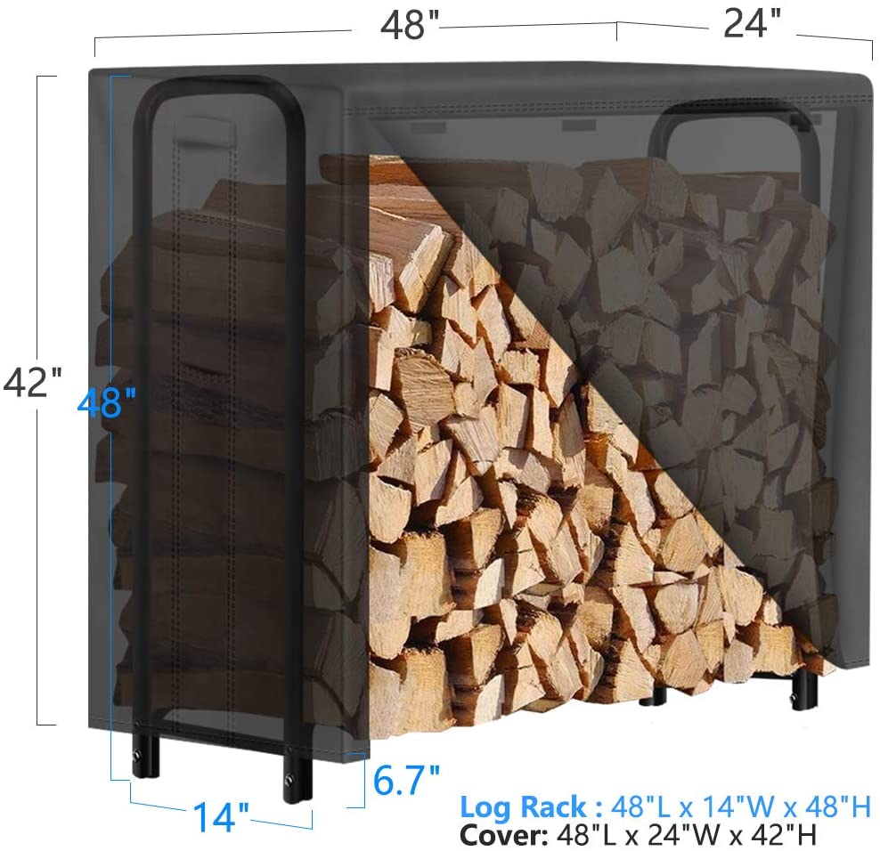 Amagabeli 4ft Firewood Rack with Waterproof Cover Combo Set Outdoor Lo