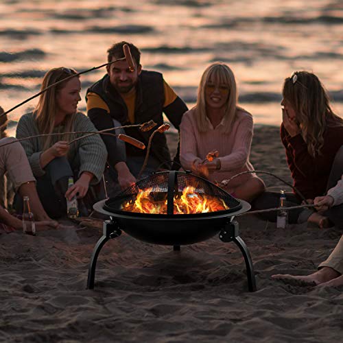 Amagabeli Portable Folding Fire Pit Outdoor Wood Burning 22in Firebowl