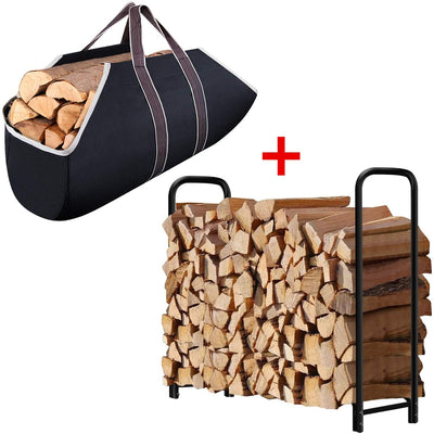 Amagabeli 4ft Firewood Rack + Large Canvas Firewood Carrier Log Tote-Fireplace bundle-Amagabeli