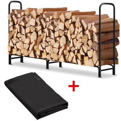 Amagabeli 8ft Firewood Log Rack + 8ft Firewood Rack Cover-Fireplace bundle-Amagabeli