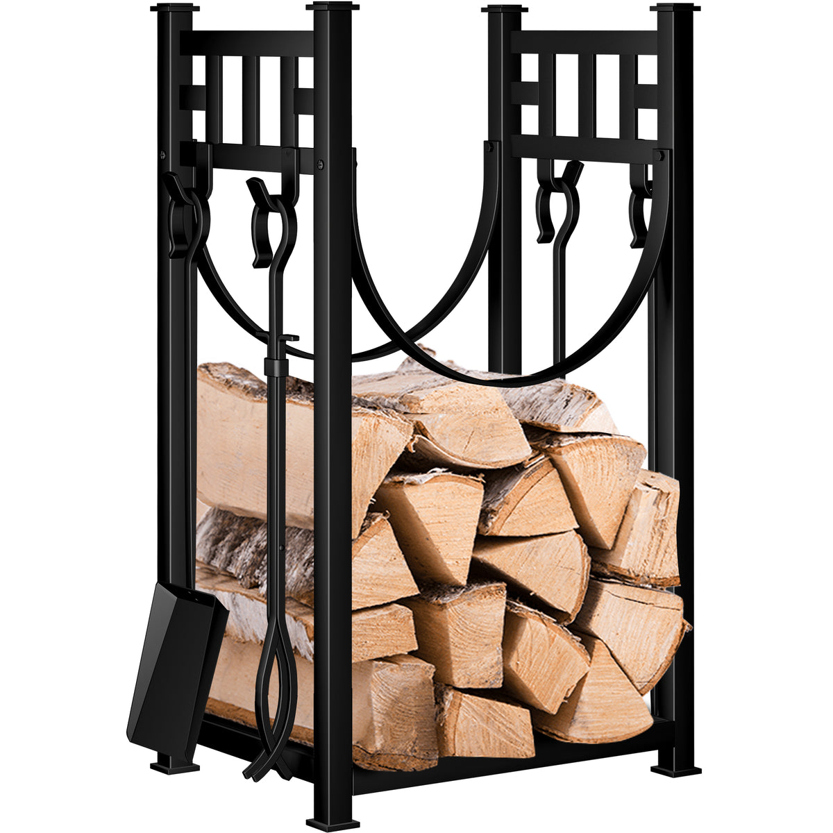 Amagabeli fireplace log rack with 4 tools indoor outdoor fireside firewood holders lumber storage stacking cheap