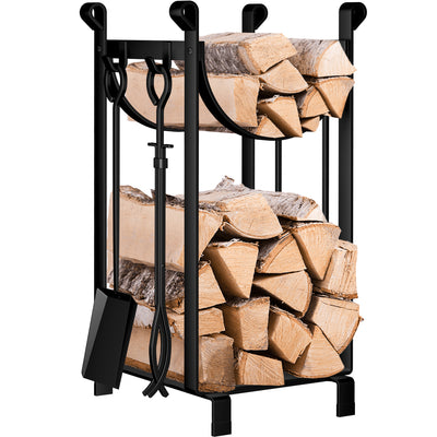 Amagabeli Fireplace Log Rack with 4 Tools Indoor Outdoor Firewood Holders Lumber Storage-Fireplace Log Rack with tools-Amagabeli