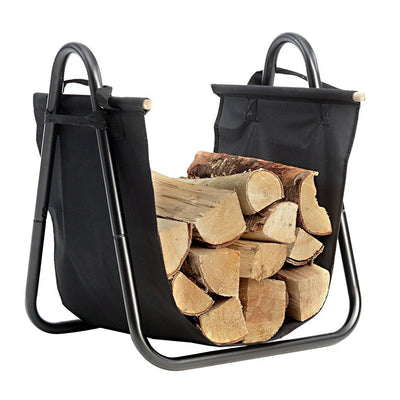 Fireplace Log Holder with Canvas Tote Carrier Indoor Fire Wood Rack-Fireplace log holder-Amagabeli