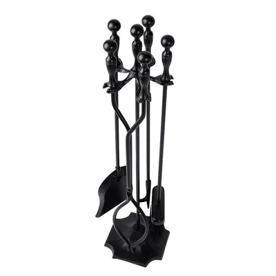 Amagabeli 5PCS Fireplace Tools Sets Wrought Iron Tool Set and Holder Outdoor Fireset Fire Pit Stand Rustic Tongs Shovel Antique Brush Chimney Poker-Fireplace Tools-Amagabeli