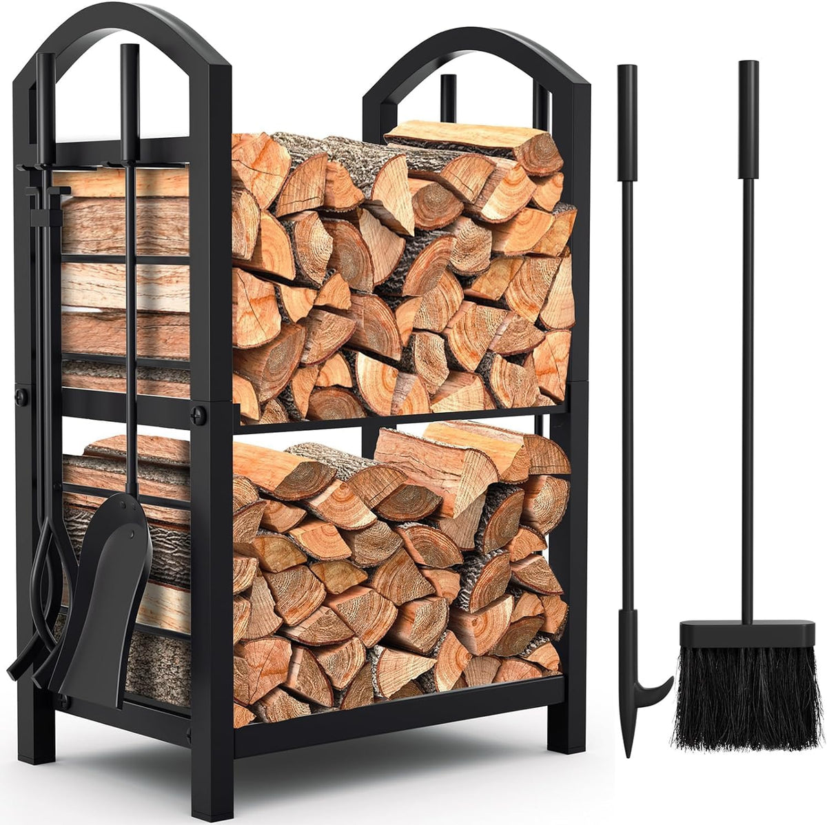 Buy Amagabeli Fireplace Log Rack With Tools Rustic Black Indoor Outdoor ...