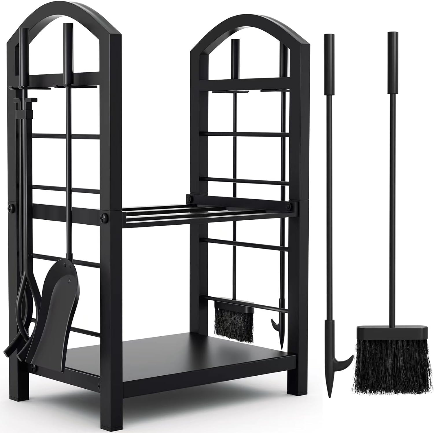 Buy Amagabeli Fireplace Log Rack With Tools Rustic Black Indoor Outdoor ...