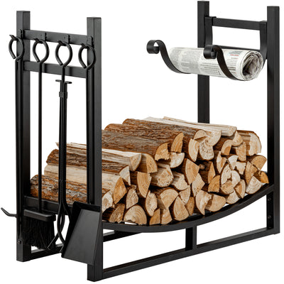 Amagabeli Firewood Log Rack Storage with 4 Tools Fireplace Indoor or Outdoor Wood Holder-Fireplace Log Rack with tools-Amagabeli