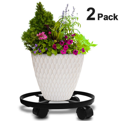 Amagabeli 2 Pack 14" Metal Plant Caddy Heavy Duty Iron Potted Plant Stand Flower Pot Rack on Rollers Dolly Holder Planter Trolley Casters-Pot Stand-Amagabeli