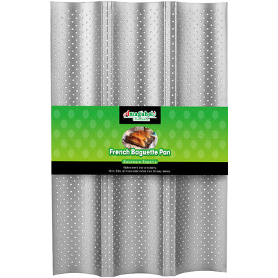 Amagabeli Nonstick French Baguette Pans for Baking 15”x9.6” Carbon Steel 3 Loaf Perforated Bread Tray Baguette Baking Tray Bake Mold Toast Cooking Oven Toaster Pan Cloche Waves Bakeware Silver-Baking-Amagabeli