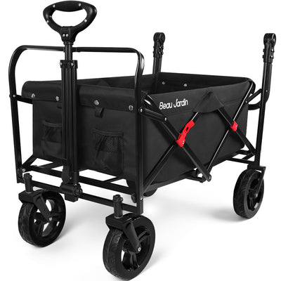 BEAU JARDIN Folding Push Wagon Cart Collapsible Utility Camping Grocery Canvas Fabric Sturdy Portable Black-folding wagon-Amagabeli
