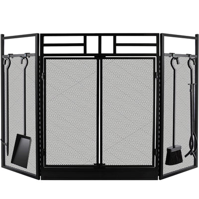 Amagabeli Fireplace Screen with Doors Large Fire Screens With Tools Outdoor Metal Wrought Iron Fire Place Panels Wood Burning Stove Accessories-Fireplace Screen-Amagabeli