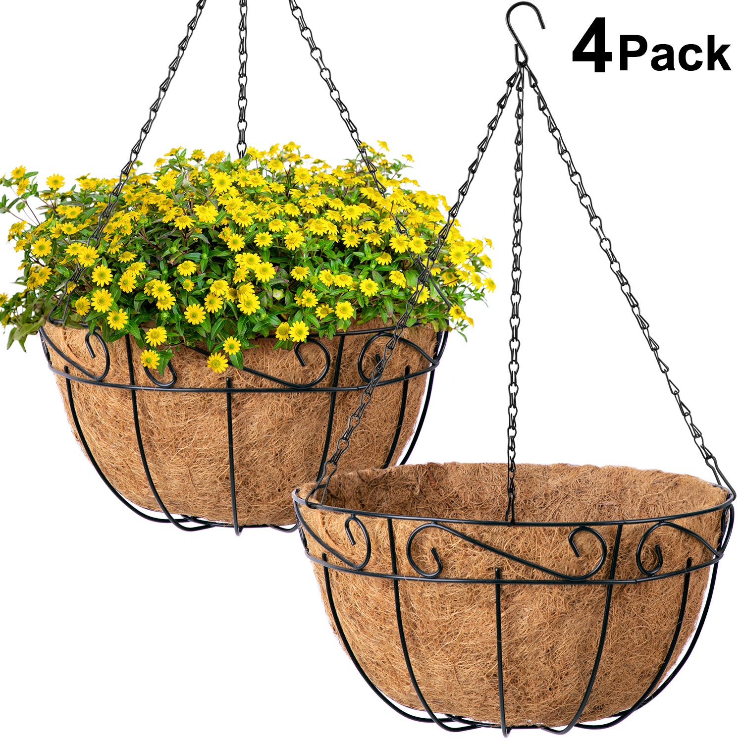 belavi hanging basket planter Amgabeli 4 Pack 12 Inch Hanging Baskets for Plants Flowers Metal Wire Coco Liner Planter Outdoor Black Basket121