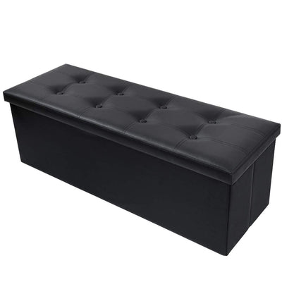 Folding Storage Ottoman Bench Cube 43.3 inch Faux Leather Chest with Memory Foam Seat Hold up to 700lbs Footrest Seat for Bedroom Toy Box Black-ottoman-Amagabeli