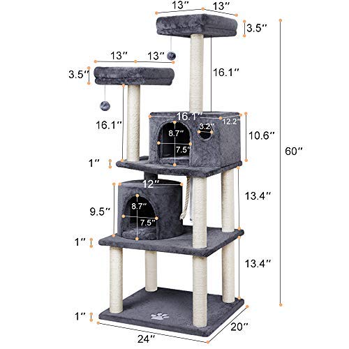Beau Jardin 60 Cat Tree Cat Tower with Sisal Covered Scratching Post Amagabeli