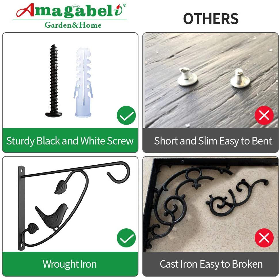 heavy duty brackets for hanging plants Amagabeli 2 Pack Hanging Plants Brackets 12" Wall Planter Hooks Hanger