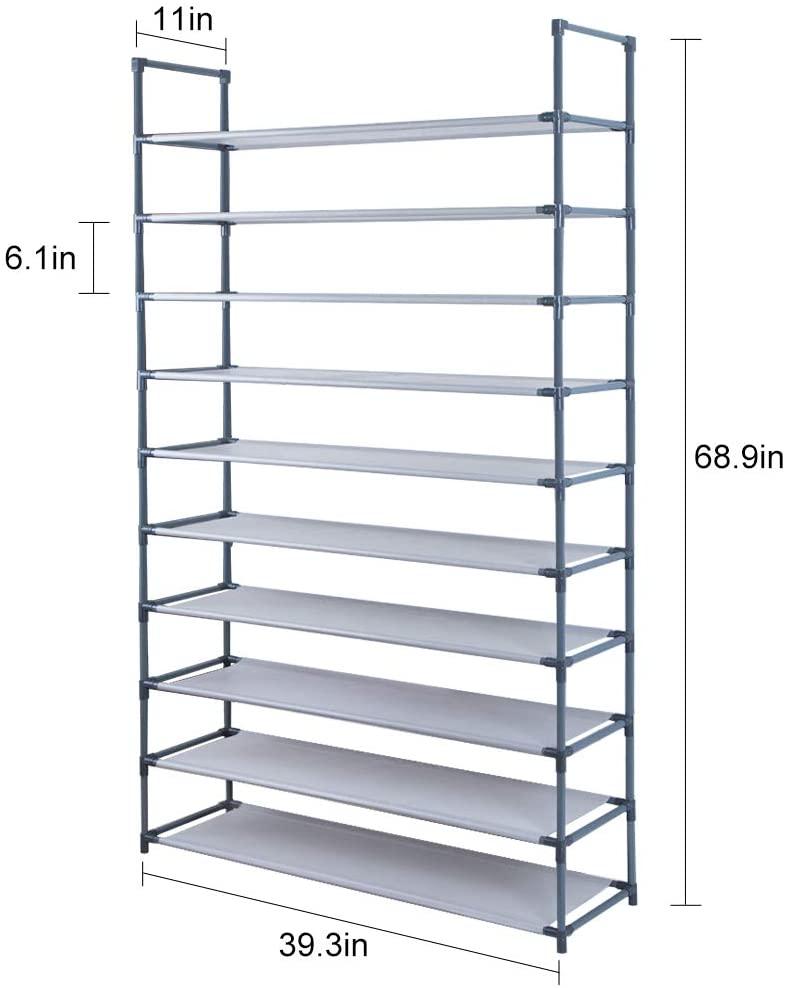 60 Pairs Shoe Rack Organizer 10-Tier Stackable Shoe Storage