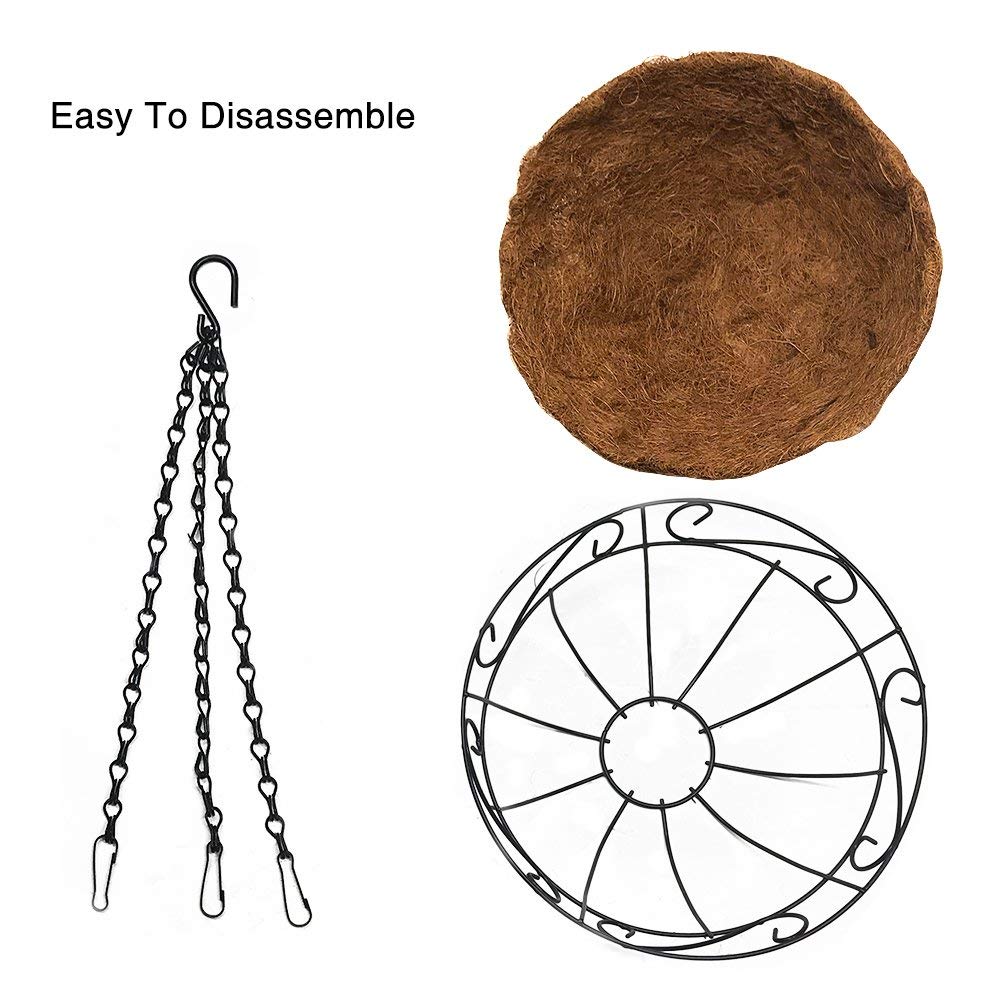 12 in hanging planter Amgabeli 4 Pack 12 Inch Hanging Baskets for Plants Flowers Metal Wire Coco Liner Planter Outdoor Black Basket121
