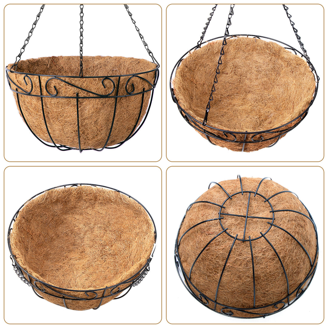 Amgabeli 4 Pack 12 Inch Hanging Baskets for Plants Flowers Metal Wire Coco Liner Planter Outdoor Black Basket121