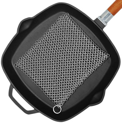 Amagabeli 8” x 8” 316 Stainless Steel Cast Iron Cleaner Chainmail Scrubber for Cast Iron Pan Skillet Cleaner for Dishes Glass Pre-Seasoned Cast Iron Pot Seasoning Protection Cookware Accessories-Cleaning Tools-Amagabeli