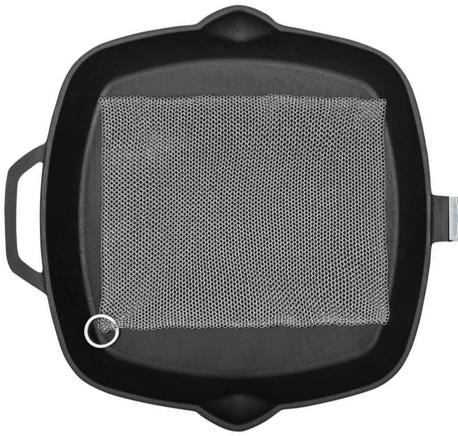 Stainless Steel Cast Iron Skillet Cleaner Chainmail Cleaning Scrubber With  Hanging Ring for Cast Iron Pan,Pre-Seasoned Pan,Griddle Pans, BBQ Grills  and More Pot Cookware 