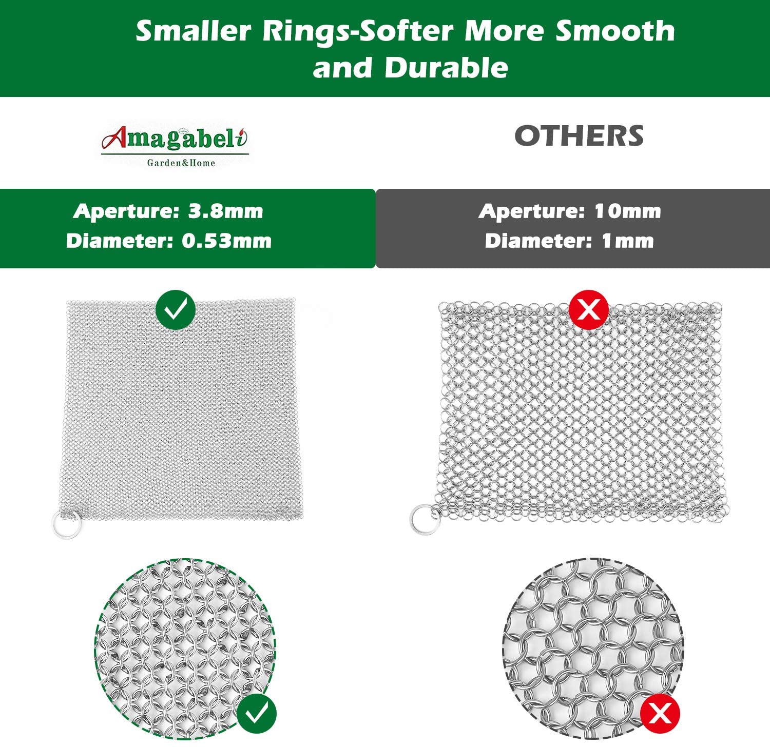 Amagabeli 8x6 Stainless Steel 316L Cast Iron Cleaner Chainmail Scrubber for Cast