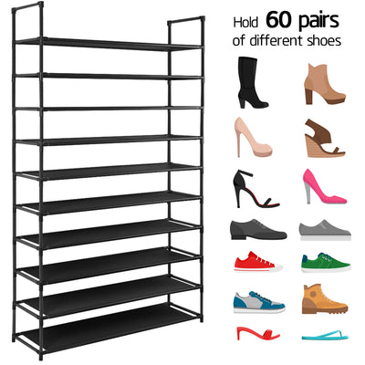 Camabel 10 Tiers Rack Shelves For 60 Pairs Non-Woven Fabric Storage Organizer Cabinet Tower Shelf Black-shoe rack-Amagabeli