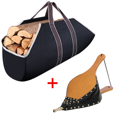 Amagabeli Large Canvas Firewood Carrier Log Tote+ 19“x8” Bellows-Fireplace bundle-Amagabeli