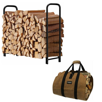 Amagabeli 4ft Firewood Rack Outdoor Bundle Fireplace Carrier Waxed Firewood Canvas Log Carrier Tote-Fireplace bundle-Amagabeli