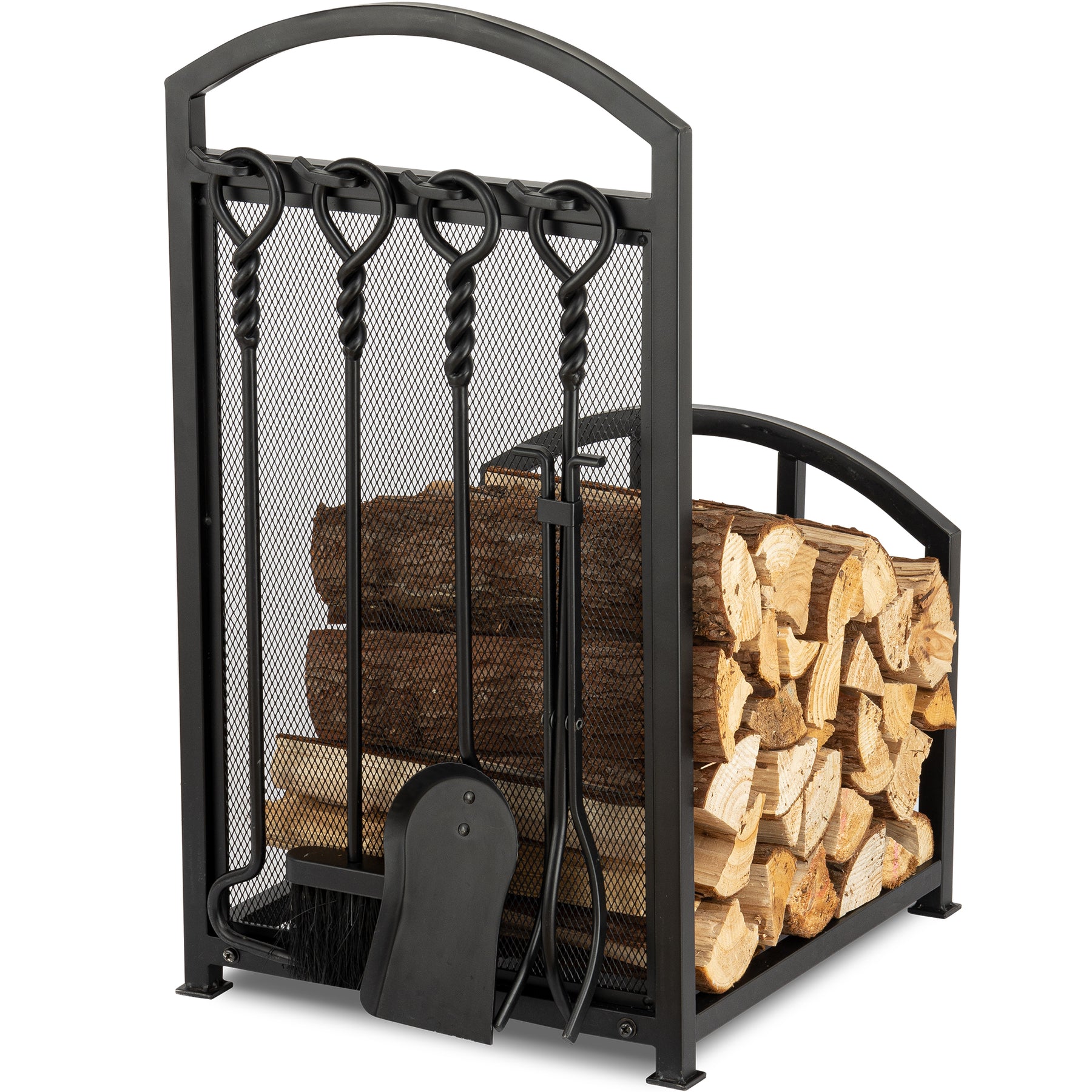  AMAGABELI GARDEN & HOME 8ft Outdoor Firewood Rack, Fireplace  Heavy Duty Firewood Pile Storage Racks For Patio Deck Metal Log Holder  Stand Tubular Steel Wood Stacker Outside Tools Accessories Black 