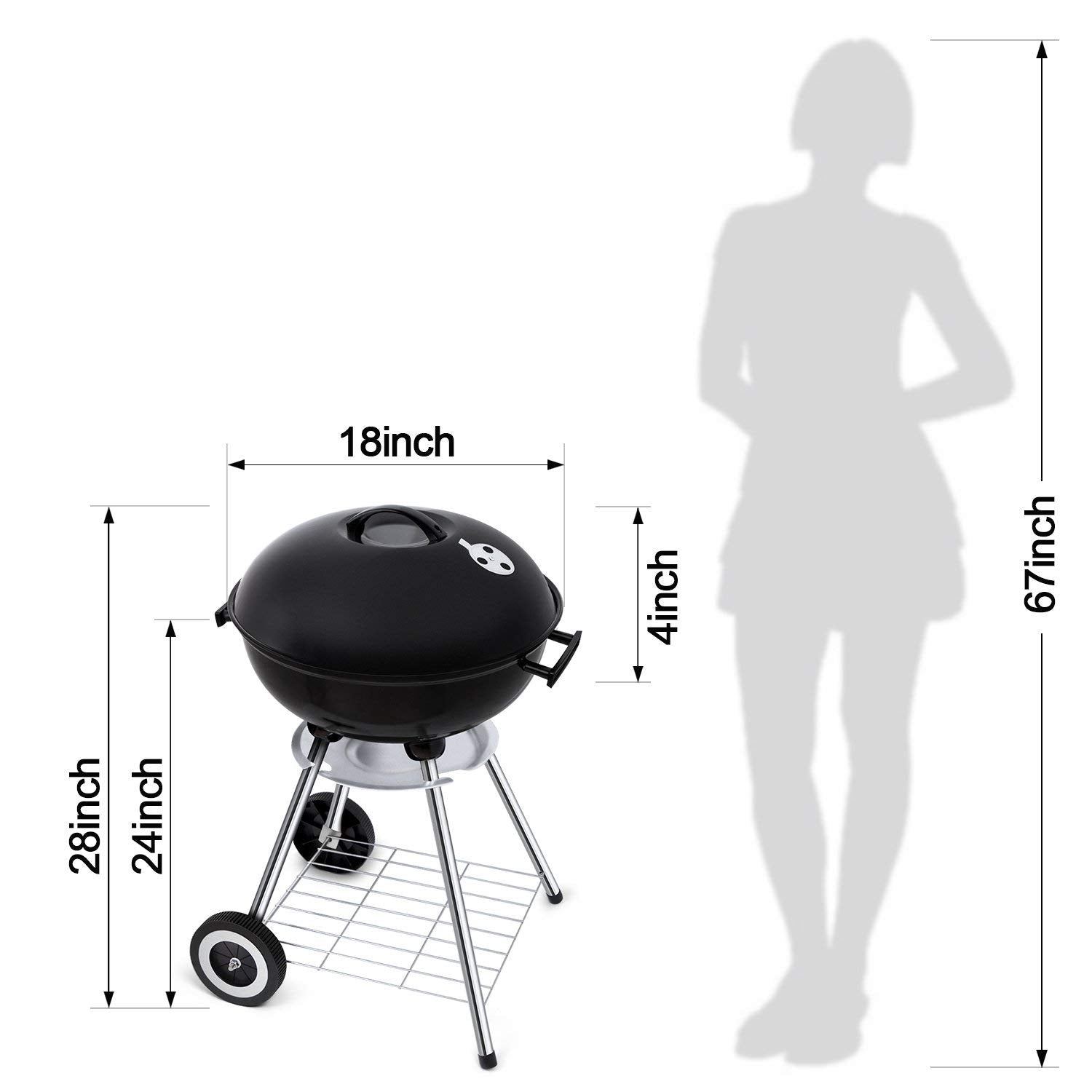 34-inch BBQ Charcoal Grill Outdoor Portable Barbecue Grill