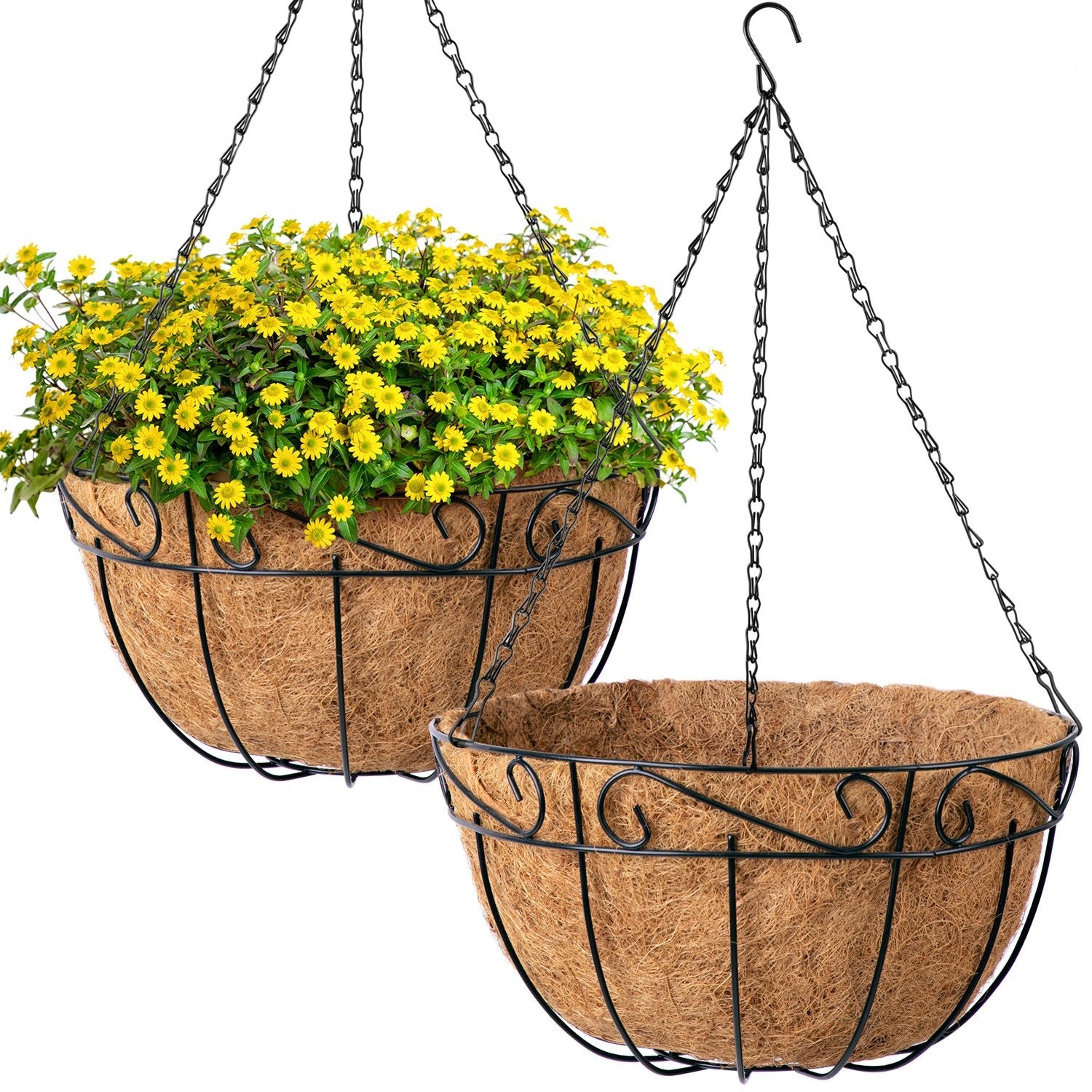 abari caged hanging planter Amgabeli 4 Pack 12 Inch Hanging Baskets for Plants Flowers Metal Wire Coco Liner Planter Outdoor Black Basket121