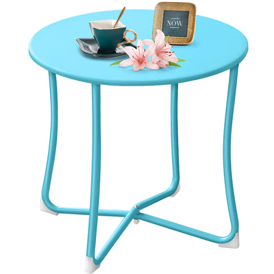 Metal Patio Side Table 18” x 18” Heavy Duty Weather Resistant Anti-Rust Outdoor Table Small Steel Porch Table Light Blue-Patio side table-Amagabeli