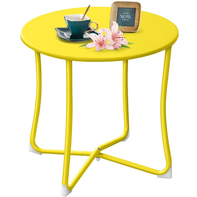 Amagabeli Metal Patio Side Table 18” x 18” Heavy Duty Weather Resistant Anti-Rust Outdoor End Table Small Steel Round Coffee Table Yellow-Patio side table-Amagabeli
