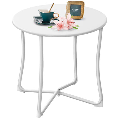 Amagabeli Metal Patio Side Table 18” x 18” Heavy Duty Weather Resistant Anti-Rust Outdoor End Table Small Steel Round Coffee Table White-Patio side table-Amagabeli