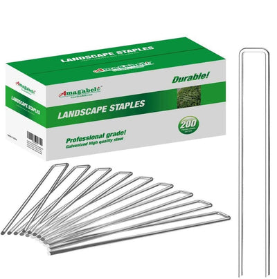 Amagabeli 12 Inch Galvanized Landscape Staples 200 Pack Garden Stakes Heavy-Duty Sod Pins Anti-Rust Fence Stakes-Landscape Staples-Amagabeli