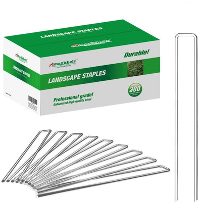 Amagabeli 12 Inch Galvanized Landscape Staples 300 Pack Garden Stakes Heavy-Duty Sod Pins Anti-Rust Fence Stakes-Landscape Staples-Amagabeli