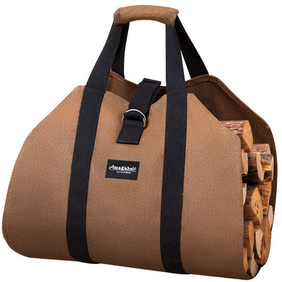 Firewood Log Carrier Waxed Canvas Wood Tote Bag-Fireplace log holder-Amagabeli