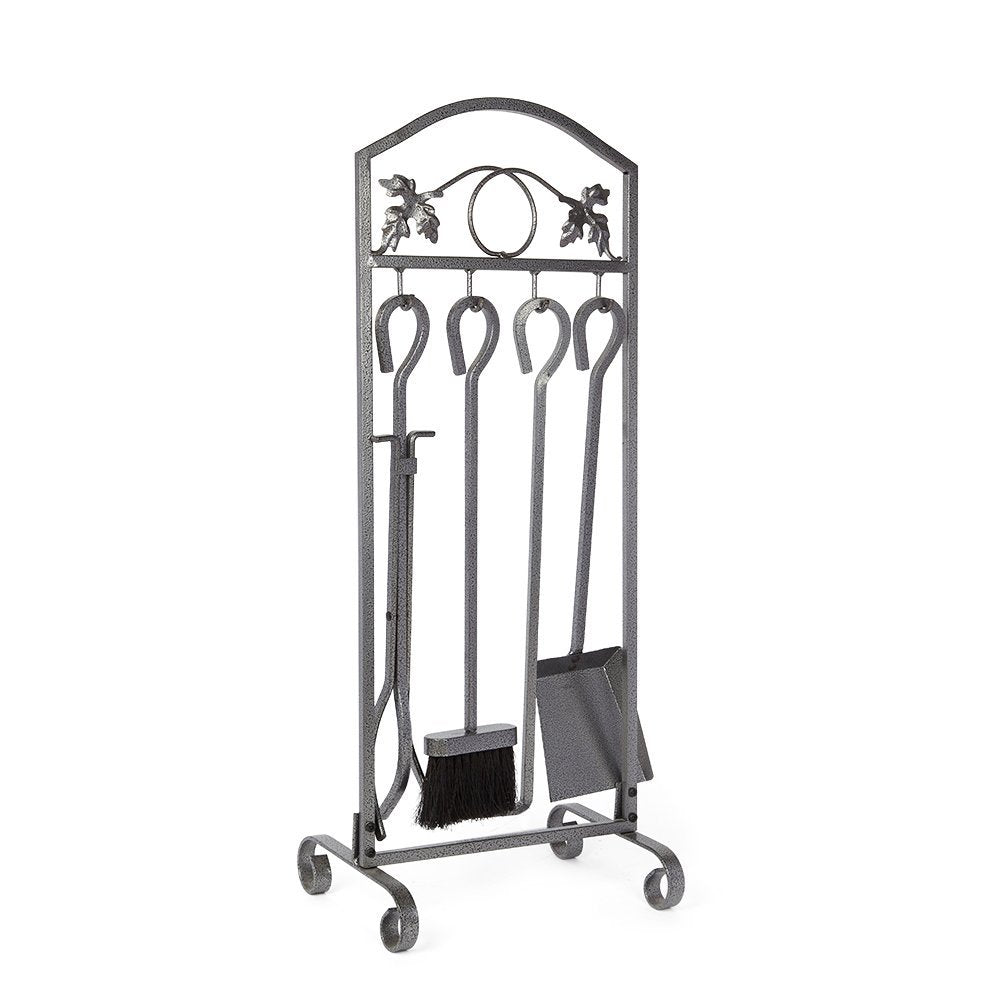 thumbnail image 2 of 5-Piece Wrought Iron Fireplace Tool Set With Holder – Indoor/Outdoor, Antique Black Finish 2 of 5