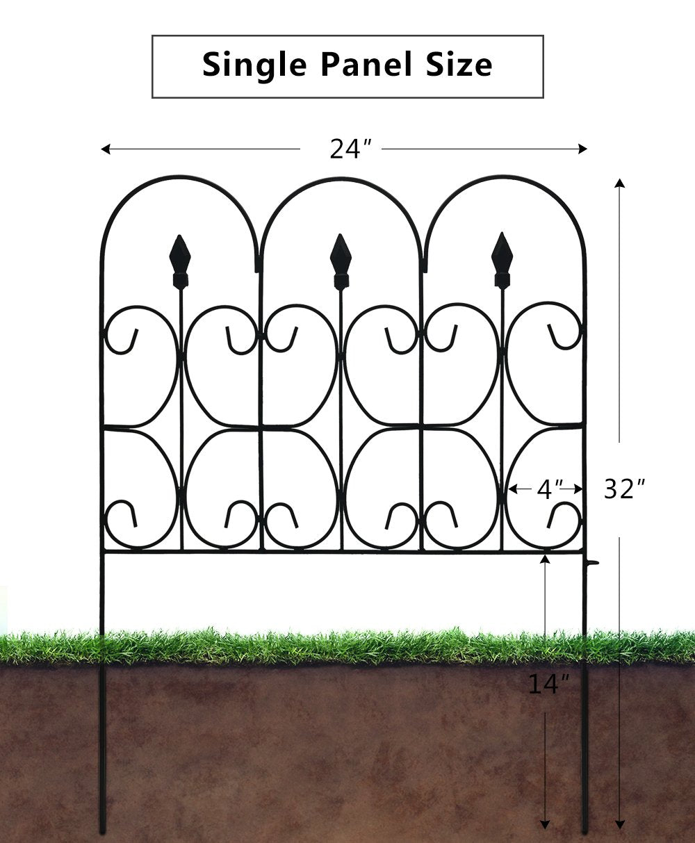 AMAGABELI GARDEN & HOME 5 Panels Decorative Garden Fence Animal Barrier for  Dog 32in(H) x 10ft(L) in Total Outdoor Black Metal Wire Garden Fencing