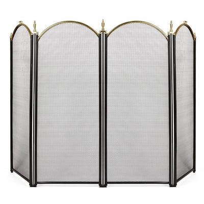Amagabeli Large Gold Fireplace Screen 4 Panel Ornate Wrought Iron Black Metal Fire Place Standing Gate Decorative Mesh Solid Baby Safe Proof Fence-Fireplace Screen-Amagabeli